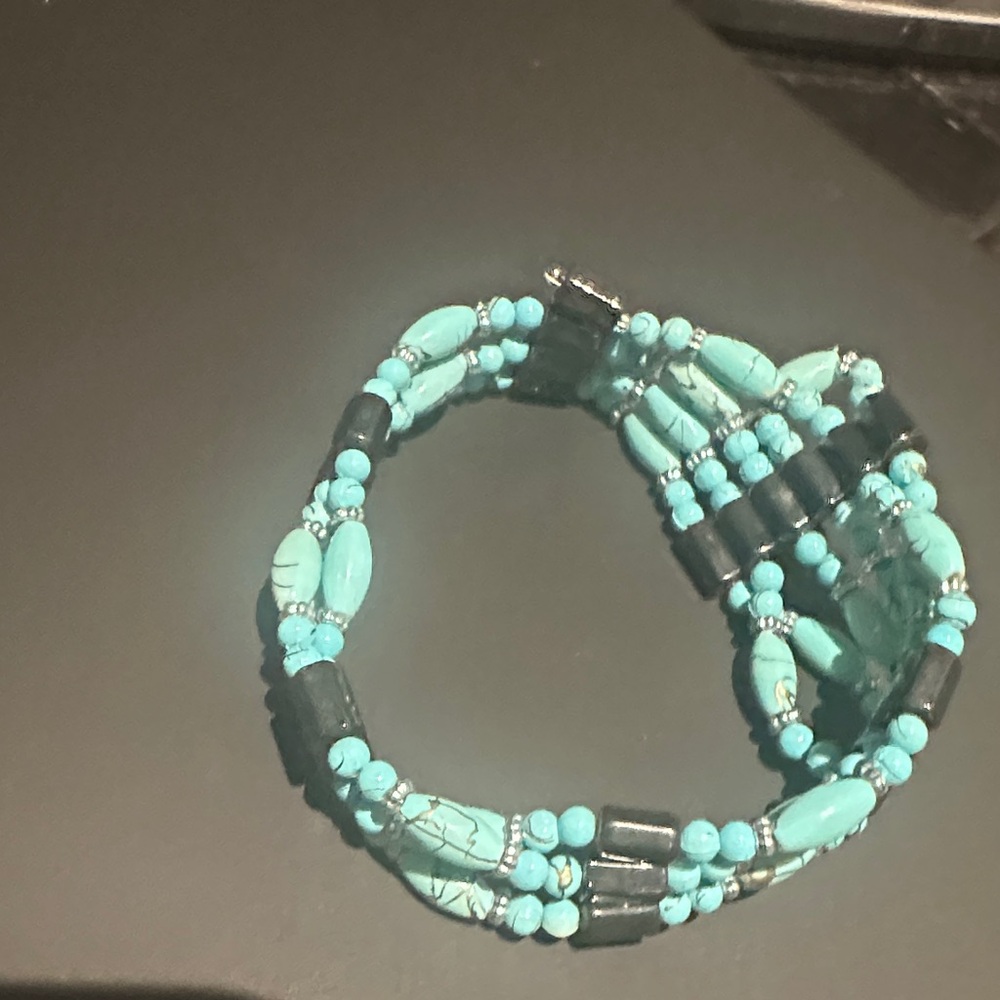 Magnetic Turquoise and Black Beaded Bracelet / necklace/ belt
